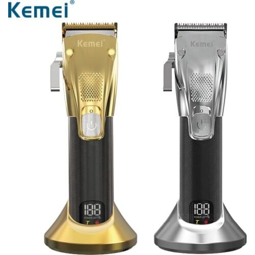 Kemei Professional Hair Trimmer for Man Large Capacity Cordless Hair Clipper With Charging Base Barber Shaving Cutting Machine