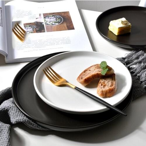 Simple matte black and white plate Nordic creative steak plate ceramic Western plate tableware household dish plate