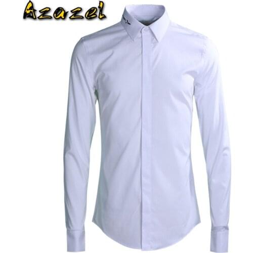 Azazel Men Shirt Luxury Halloween Bat Embroidery Party Mens Shirts Fashon Long Sleeve Slim Shirts Men Plus Size 4xl Man Shirts