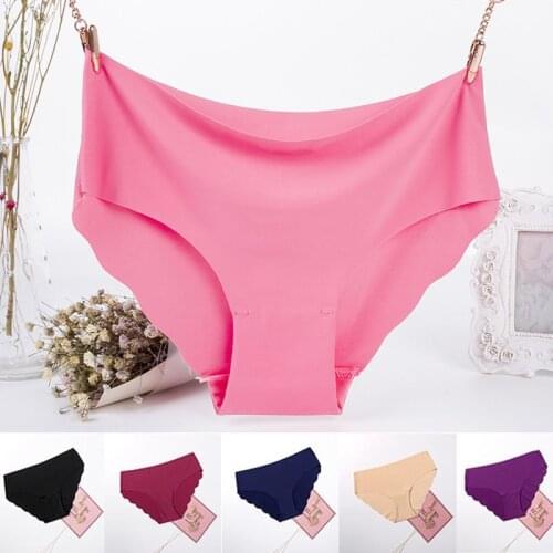 Sexy Women Seamless Panties Ice Silk Mid Waist Briefs Solid Invisible Hip lifting Cotton Underpants Female Soft Briefs Underwear