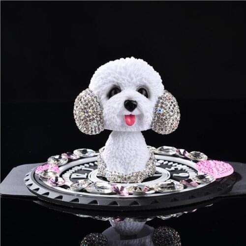 Bling Rhinestone Cute Puppy Dog Car Dashboard Ornament Shaking Head Dog Display Decor Handmade Crystal Puppy Auto Accessories