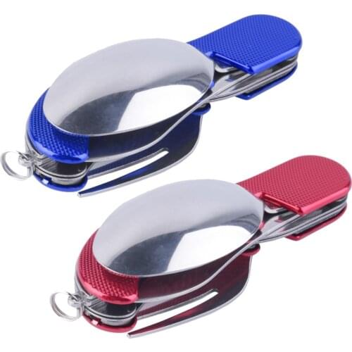 Outdoor Camping Portable Stainless Steel 3 In1 Multi-function Folding Spoon Fork Knife Travel Sets Tableware Kitchen Accessories