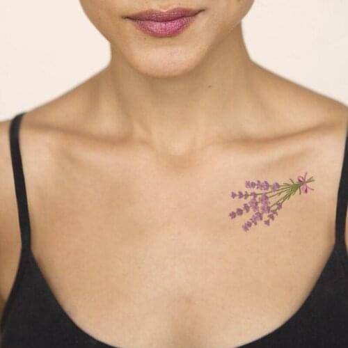 Watercolor Flower Temporary Tattoos Lavender Bow Sticker Fake Waterproof Tattoo Decal for Women Body Art Legs Chest Neck Tatoos