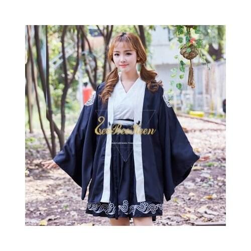 Vintage Japanese Harajuku Style Kimono For Girls Print Cardigan Long/short sleeve Blouse Waves Dress Cosplay Costume For Women