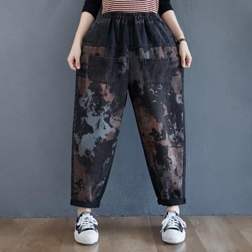 Harajuku Vintage Retro Casual Hippie Boho Baggy Denim Black Jeans Patchork Womens Loose Wide Leg Trousers Harem Pants Capris