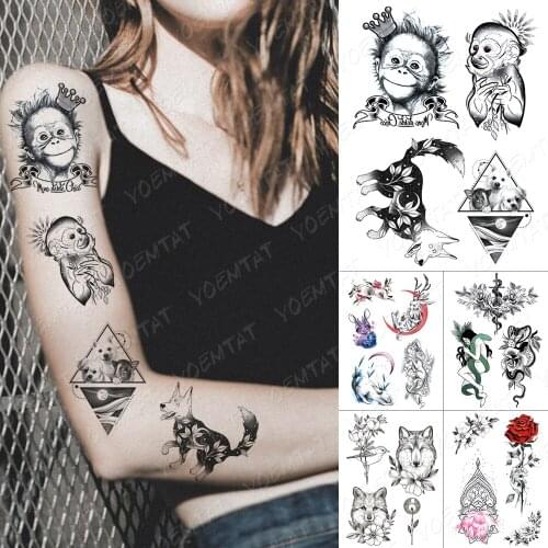 Waterproof Temporary Tattoo Sticker Child Monkey Fox Moon Rabbit Flash Tattoos Rose Bird Body Art Arm Fake Tatoo Women Men