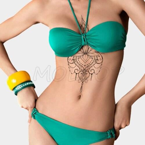 Temporary Tattoo Sticker mandala flower plant heart pattern sexy chest back Fake Tatoo waterproof Flash Tatto Art for Woman girl