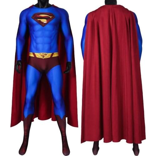 Adult Super Hero Returns Clark Kent Jumpsuit Cosplay Costume Halloween Masquerade Party Bodysuit