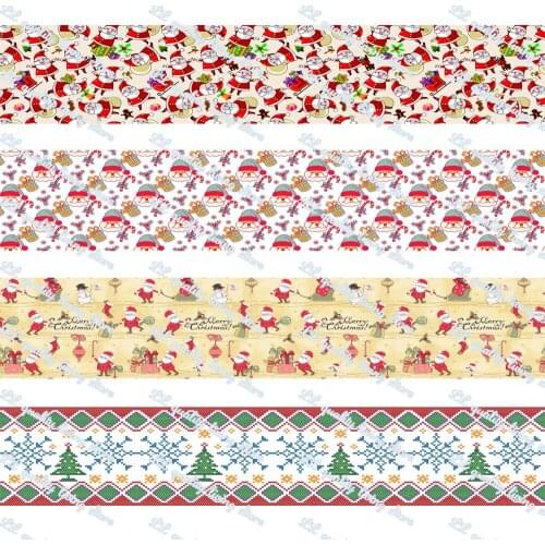 WL 22mm/25mm/38mm/50mmCartoon Santa Print Grosgrain Ribbon Gift Wrapping Hair Bow Diy Christmas Party Decoration Craft Supplies