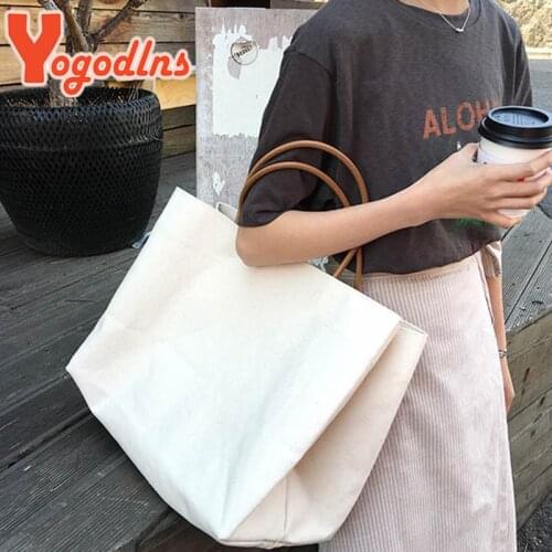Yogodlns Casual Canvas Handbag Women Large Capacity Handle Bag Shopping Tote Bag Solid Color Shoulder Bag Environmental Pouch