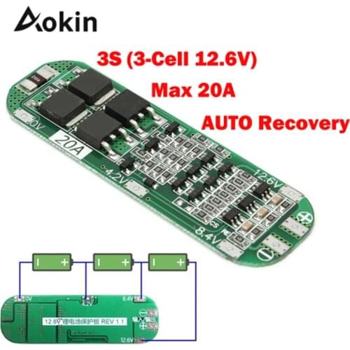 3S 20A Li-ion Lithium Battery 18650 Charger Protection Board PCB BMS 12.6V Cell Charging Protecting Module AUTO Recovery Diy Kit