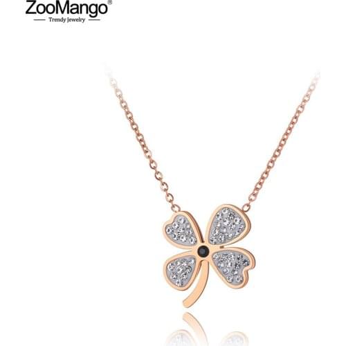 ZooMango Titanium Stainless Steel CZ Crystal Flower Choker Necklace Jewelry Trendy Plant Charm Pendant Necklace For Girl ZN20027