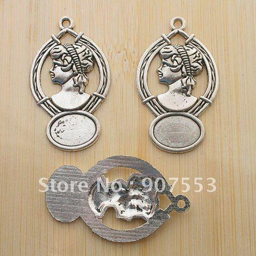 5pcs Antique Silver Embossed Victorian Cameo 10X14MM Pendant G56