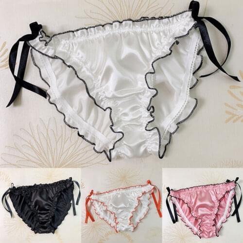 Imitate Silk Satin Lace-up Panties Womens Sexy Bikini Low Rise Briefs Panties Underwear Lingerie Solid Lace Panties Knickers
