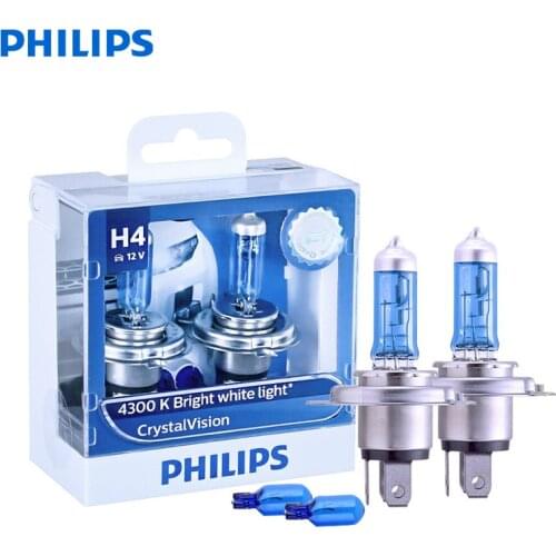 Philips Crystal Vision 9003 HB2 H4 12V 60/55W P43t 12342CVSM 4300K Bright White Car Halogen Head Light Hi/lo Beam (Twin Pack)