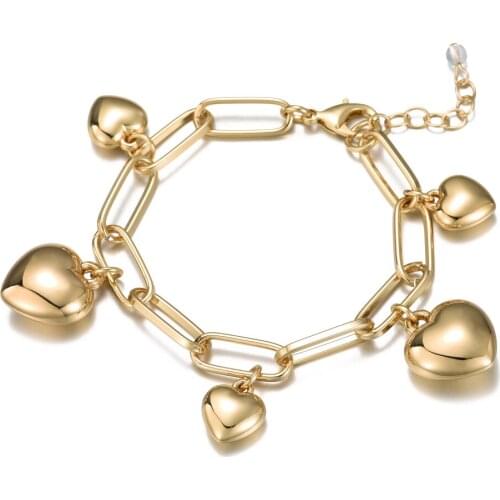 Big Link Chain with Heart Charm Bracelets For Female Gold Color Fashin Hand Bracelet DIY Jewelry Gift 2021 Wholesale