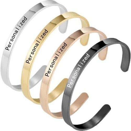 Rinhoo Dropship Personalized Custom Bracelet & Bangle Stainless Steel Free Engrave Fashion Cuff Bracelets for Women Lovers Gift