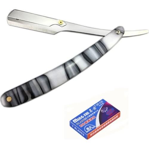 1 Razor 5 Blades New Men Shaving Straight Razor Manual Barber Razors Stainless Steel Razor Blade Holder Acrylic Handle