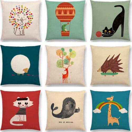 Funny Cartoon Cute Animals Warm Heart Good Friends Happy Days Cat Dog Bird Lion Deer Colorful Cushion Cover sofa Pillow Case