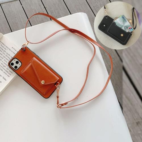 Pocket Case for iPhone 12 Pro Max 11 XR XS X 8 7 Plus SE 20 PU Leather Crossbody Card Wallet Shoulder Bag Lanyard Cover Fundas
