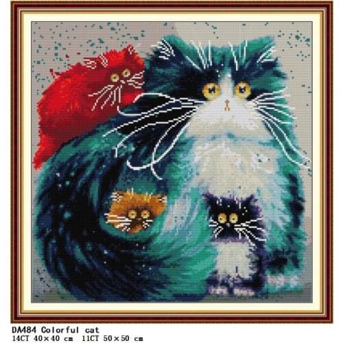 Colorful cat animal pattern cross stitch kit Aida 14ct 11ct count print canvas sewing kit embroidery set home decoration crafts
