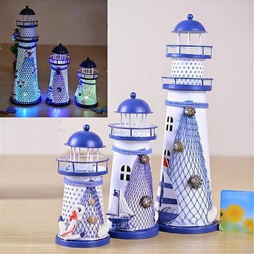 Beacon Decoration Maritime Lighthouse Ornament Lighted House Beacon Crafts Iron Office Desktop Light Towers Home Decoration 2021