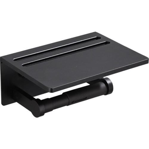 Toilet Paper Holder with Shelf - Wall Mounted Anti-Rust Aluminum Tissue Roll Holder with Phone Shelf for Modern Bathroom