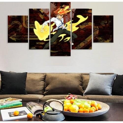 Home Decor Wall Art 5 Panel HITMAN REBORN Canvas Painting Print Modular Pictures for Living Room Fire Cool Anime Boy Posters