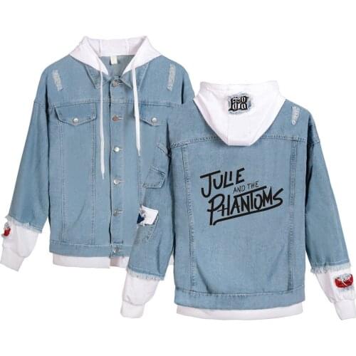 Julie and the Phantoms Denim Jacket Women Men Fake Two Piece Denim Jacket Women Long Sleeve Hooded Coat Streetwear Girls Clothes