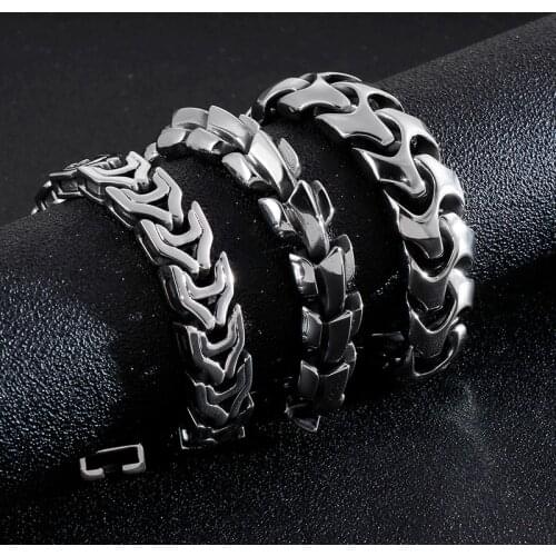 Hiphop Biker Dragon Bracelet Men Punk Rock Retro Stainless Steel Link Charm Viking Cuban Curb Chain Male Bracelet Bangle Jewelry