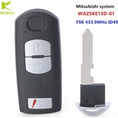 KEYECU Replacement Proximity Remote Smart Key FSK 433.92MHZ 49 chip for Mazda 3 CX-5 (Mitsubishi System) 2013-2016 WAZSKE13D-01
