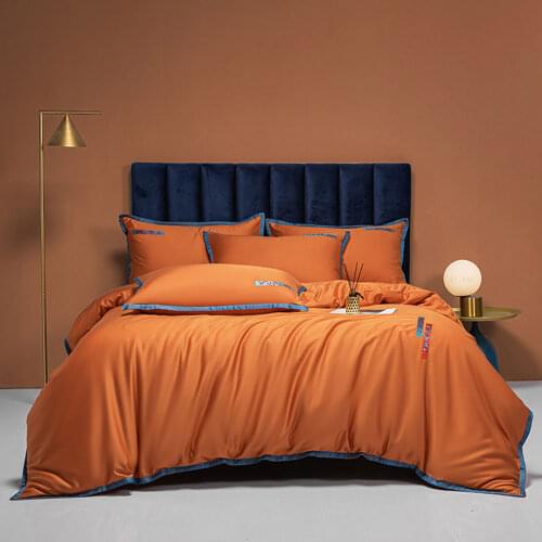 Svetanya Orange Luxurious Embroidery Egyptian Cotton Satin Bedding Set Queen King Size Bedlinens Flat Sheet Duvet Cover Set