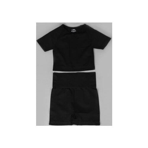 Women Gym Sets Seamless Yoga Set Fitness Short Sleeve Crop Top Shirts + Running Yoga Sport Shorts Workout Clothes