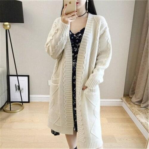Korean Knit Jacket Sueter Mujer Solid 2021 Coat Women Long Cardigans for Autumn Winter Warm Oversize Long Cardigans Poncho
