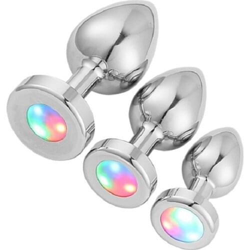 Small medium large set Fashing lamp Luminous Metal Anal beads butt plug jewelry crystal ball insert BDSM Sex toy for male female