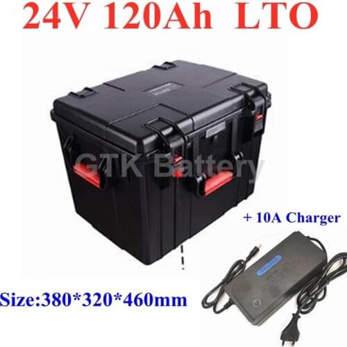 LTO 24V 120AH lithium titanate Battery Pack with IP67 ABS case for Boat motor marine Solar car camper +10A charger