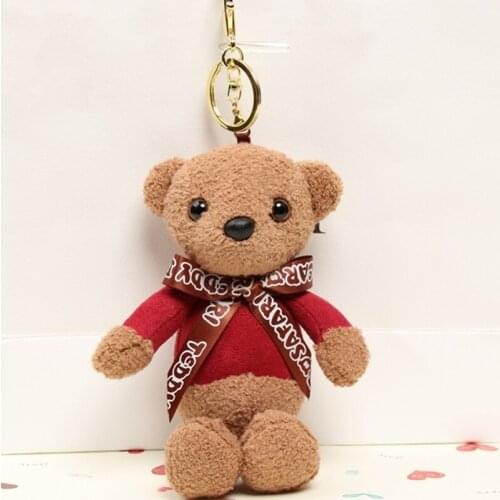 Fashion 16CM Cute Cartoon Animal Plush Doll Teddy Bear Toy Key Chain Ring Woman Bag Faux Fur Pom Pom Keychain Bauble Car Keyring