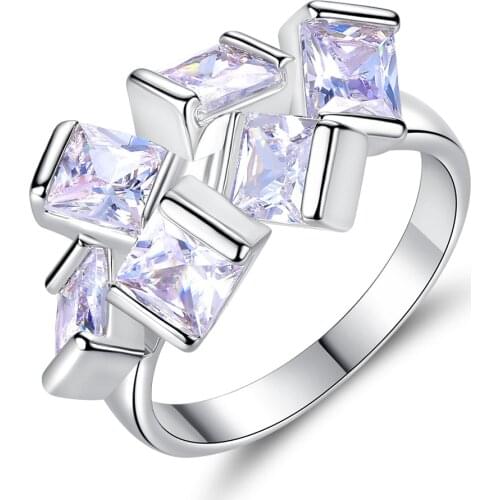 MOONROCY CZ Wedding Rings Silver Color Bohemian Crystal Hyperbole Ring for Women Girls Dropshipping Party Jewelry Wholesale