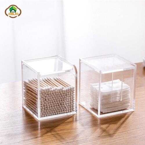 MSJO Makeup Organizer Box for Women Acylic Transparent Cotton Pad Swab Holder Bathroom Desktop Cosmetic Organization Storage Box