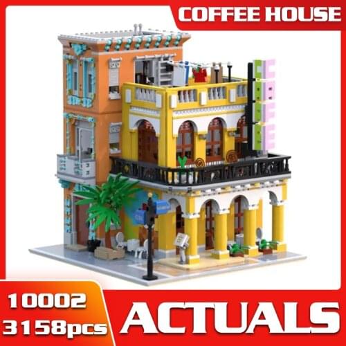 New City MOC Street Building The Coffee House Set Cafe Havana Shining Model Compatible With 10002 Blocks Bricks Kids DIY Toys