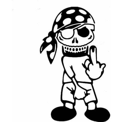 Personality Funny Pirate Finger Up Skull Decals High Quality Car Window Decoration Personality Pvc Waterproof Decals Black/white