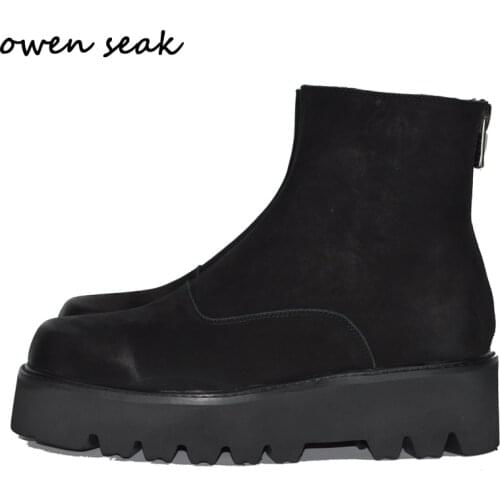 Owen Seak Men Chelsea Boots Genuine Leather High-TOP Ankle Heighten Luxury Trainers Casual High Street Flats Autumn Winter Shoes