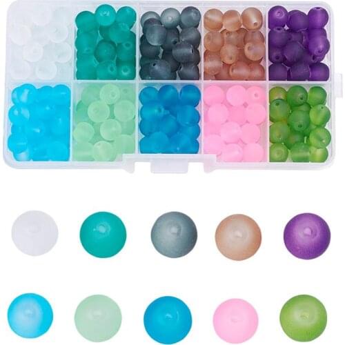 Pandahall 4 6 8 10mm Mixed Color Frosted Round Transparent Glass Beads for Jewelry Bracelets Earrings Making DIY Hole: 1.3~1.6mm
