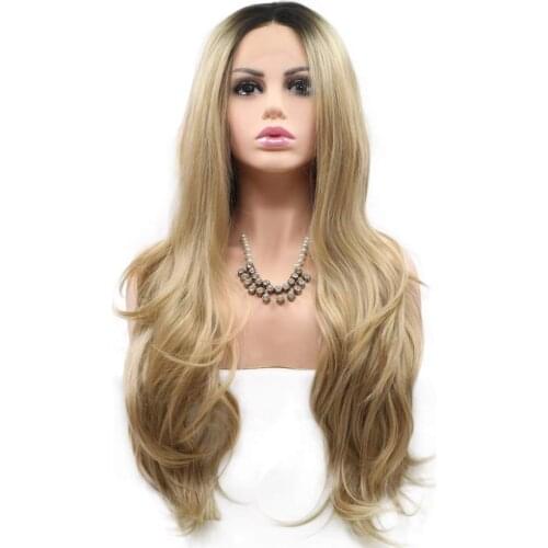 Ombre Brown Lace Front Wig Honey Blonde #27 Color with Dark Root Synthetic Wig for Black Women Natural Wigs with Baby Hair