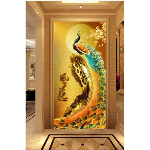 Custom photo 3d wallpaper picture The golden background peacock porch Living room decoration painting 3d wall murals wallpaper