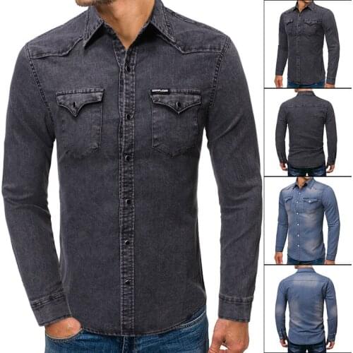 Mens fashion leisure brand personality business long-sleeve creative denim shirt men shirts streetwear mens dress shirts