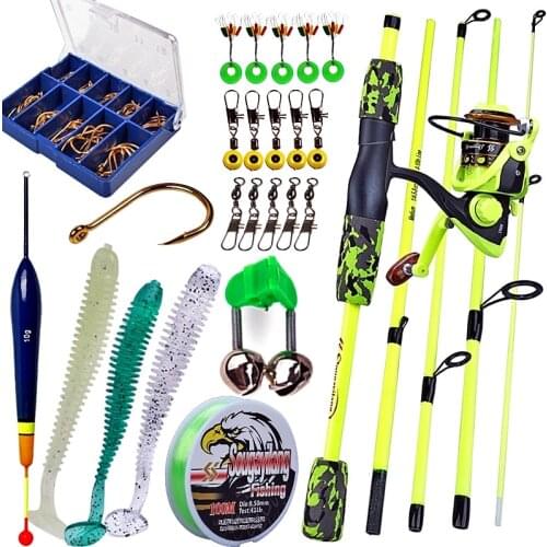 Sougayilang Fishing Combo 5-section Ultra-light Spinning Fishing Rod and Reel with Baits Hook Professional Travel Fishing Set