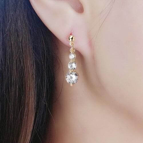 Korean Gold Color Earrings Cubic Zirconia Nice Pierced Dangle Drop Earring Hypoallergenic Jewelry Gifts