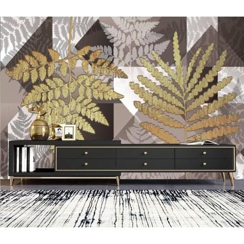 Nordic minimalist retro light luxury golden leaf glittering gold background wall home decoration customization 3d wallpaper
