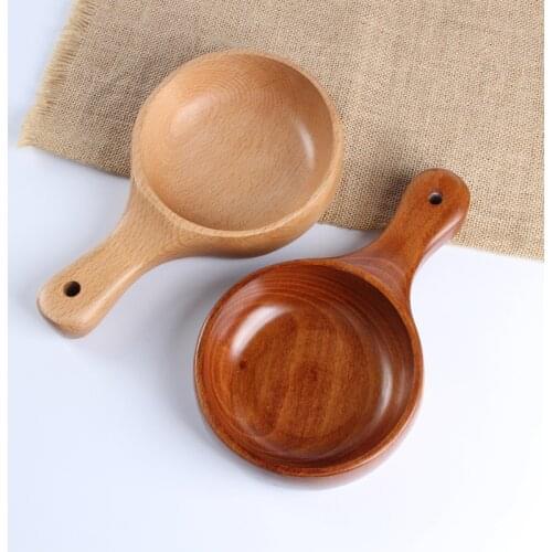 Eating tableware wooden spoon net red water scoop Japanese style rice spoon household long handle rice spoon Large capacity